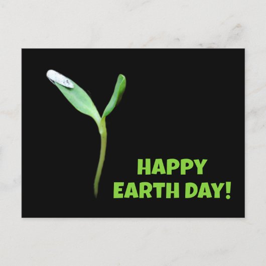 Happy Earth Day Nieuwe Groei Zaailing Zwart Briefkaart (Voorkant)