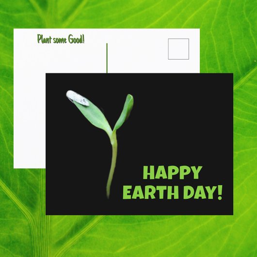 Happy Earth Day Nieuwe Groei Zaailing Zwart Briefkaart