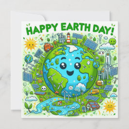 Happy Earth Day - Wereldbol Green Tree Water Conti Feestdagenkaart