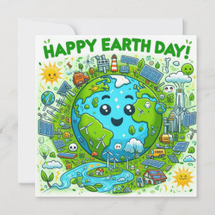 Happy Earth Day - Wereldbol Green Tree Water Conti Feestdagenkaart