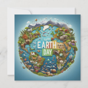 Happy Earth Day - Wereldbol Green Tree Water Conti Feestdagenkaart