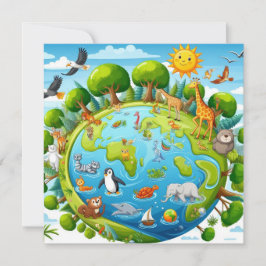 Happy Earth Day - Wereldbol Green Tree Water Conti Feestdagenkaart