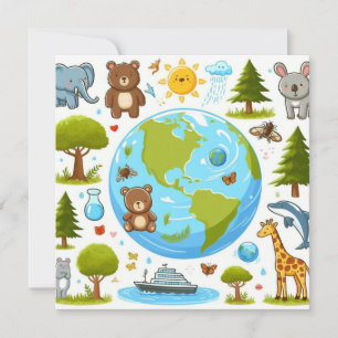 Happy Earth Day - Wereldbol Green Tree Water Conti Feestdagenkaart