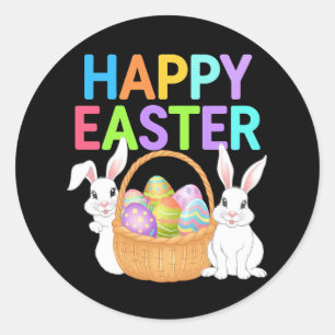 Happy Easter 2025 Eggs Bunny Schattige Konijn Ronde Sticker