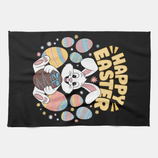 Happy Easter 2025 Eggs Bunny Schattige Konijn Theedoek (Horizontaal)