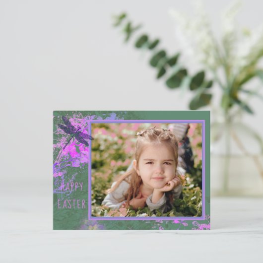 Happy Easter Abstract Floral Art Foto Lijst Postc Briefkaart (Staand voorkant)