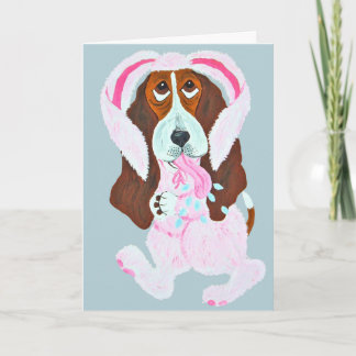 Happy Easter Basset Hound Easter Bunny Kaart