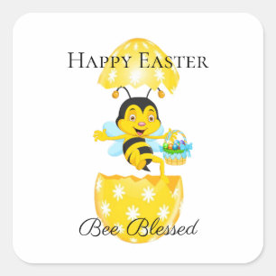 Happy Easter Bee Blessed Cartoon Vierkante Sticker