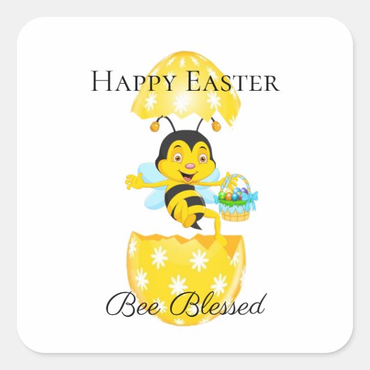 Happy Easter Bee Blessed Cartoon Vierkante Sticker (Voorkant)