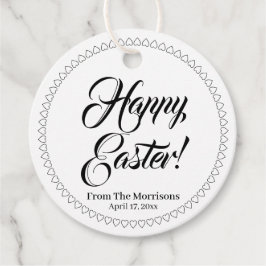 Happy Easter Black white harts aangepaste script c Bedankjes Labels