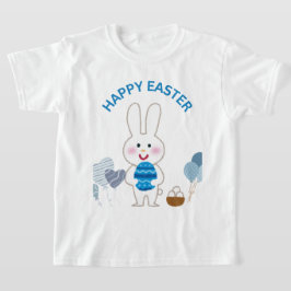Happy Easter "Blauw met Schattige konijn en eieren T-shirt
