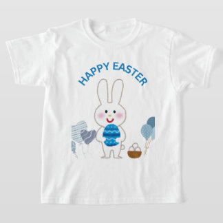 Happy Easter "Blauw met Schattige konijn en eieren T-shirt