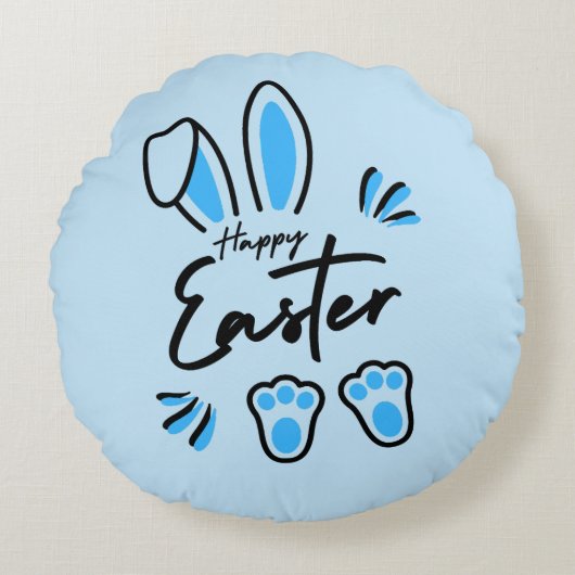 Happy Easter blauw Rond Kussen (Voorkant)