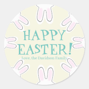 Happy Easter blauwgroen crème aangepast schattige Ronde Sticker