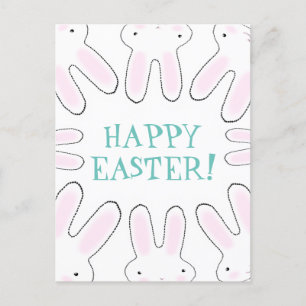 Happy Easter blauwgroen witte schattige bunny bunn Feestdagenkaart