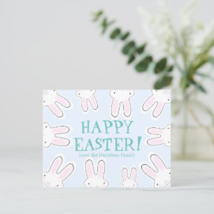 Happy Easter bleek blauw aangepast schattige konij Feestdagenkaart