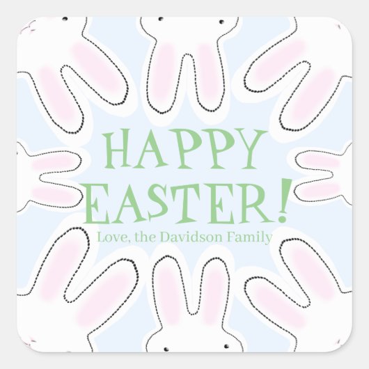Happy Easter bleek blauw groene aangepaste schatti Vierkante Sticker (Voorkant)