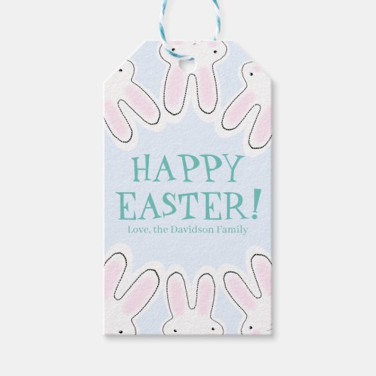 Happy Easter bleek blauw leuk grappig piekerkonijn Cadeaulabel (Voorkant)