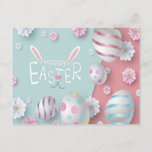 Happy Easter Blue Roze Paarse Decorated Eggs Briefkaart