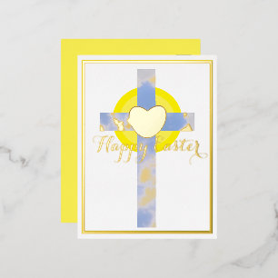 Happy Easter Blue Sky Cross Resurrection Day Folie Feestdagen Briefkaart