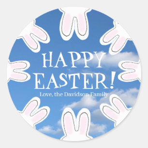 Happy Easter Blue sky leuke piepende bunnies grapp Ronde Sticker