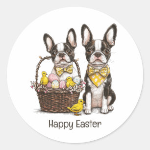 Happy Easter Boston Terrier Dogs Ronde Sticker
