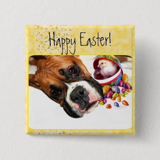 Happy Easter Boxer puppy and Chick button (Voorkant)
