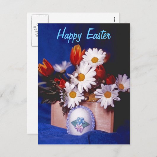 Happy Easter Briefkaart ~ Daisies & Tulpen (Voorkant / Achterkant)