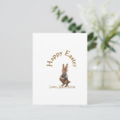 Happy Easter brown bunny with eggs love add name  Briefkaart (Staand voorkant)