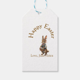 Happy Easter brown bunny with eggs love add name  Cadeaulabel