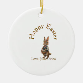 Happy Easter brown bunny with eggs love add name  Keramisch Ornament