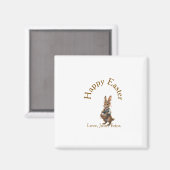 Happy Easter brown bunny with eggs love add name Magneet (Voorkant / Achterkant)