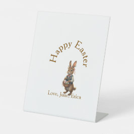 Happy Easter brown bunny with eggs love add name  Reclamebord Met Voetstuk