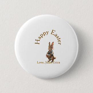 Happy Easter brown bunny with eggs love add name  Ronde Button 5,7 Cm