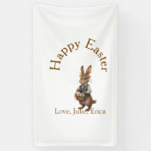 Happy Easter brown bunny with eggs love add name Spandoek (Verticaal)