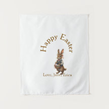 Happy Easter brown bunny with eggs love add name 