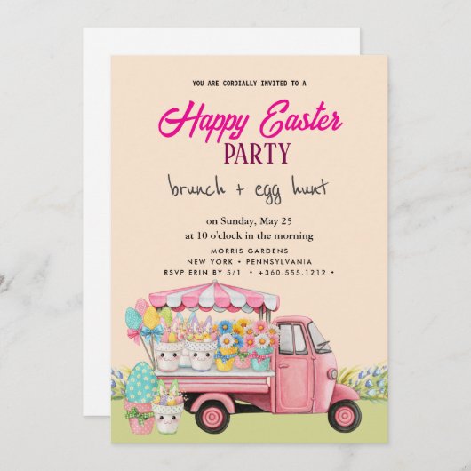Happy Easter Brunch en Egg Hunt Uitnodiging (Voorkant / Achterkant)