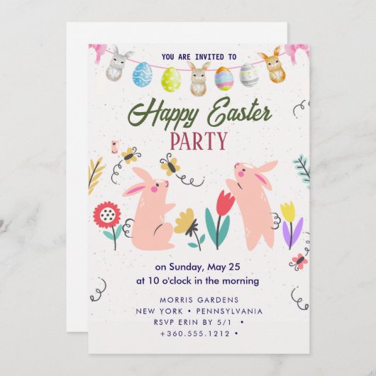 Happy Easter Brunch en Egg Hunt Uitnodiging (Voorkant / Achterkant)