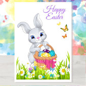 Happy Easter Bunny Basket Personalize Name Feestdagen Kaart