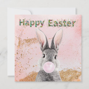 Happy Easter Bunny blaast Pink Bubble Gum Feestdagenkaart