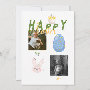 Happy Easter Bunny Chick Egg Foto Feestdagenkaart