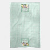 Happy Easter Bunny, Chick, Eggs Green Gingham  Theedoek (Verticaal)