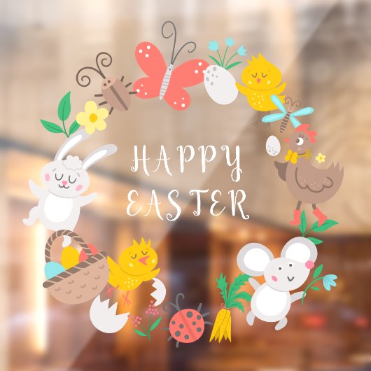 Happy Easter Bunny Chicken Spring Elements Raamsticker (Vel 2)