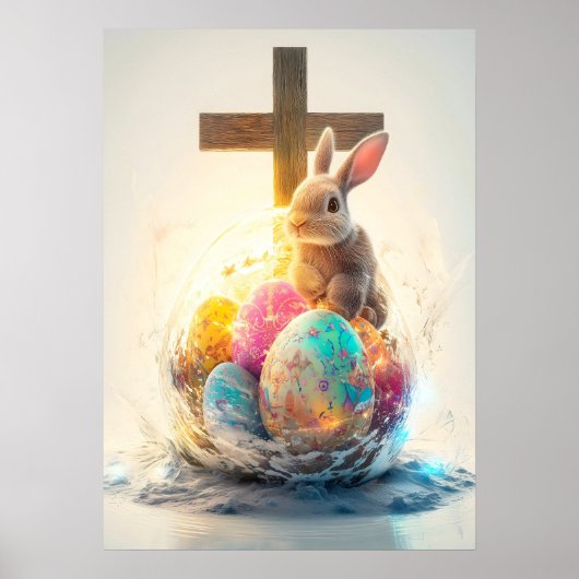 Happy Easter Bunny Cross Religie Poster (Voorkant)