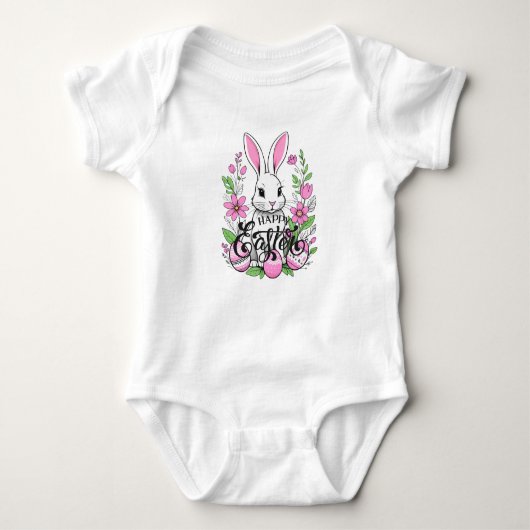 Happy Easter Bunny (donkerroze) Romper (Voorkant)