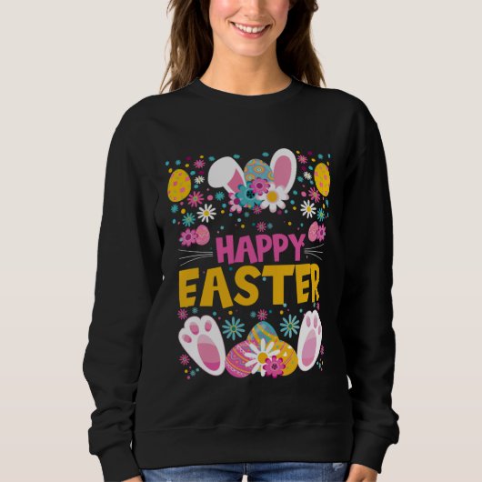 Happy Easter Bunny Ears Rabbit Paws Easter Eggs & Trui (Voorkant)