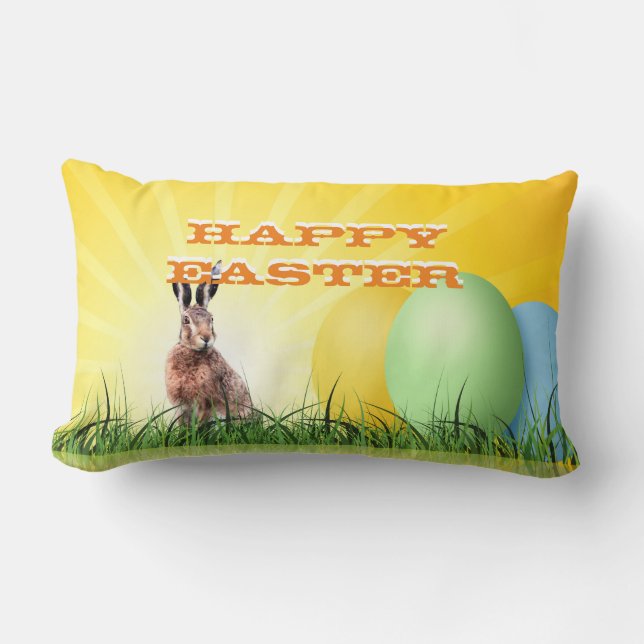 HAPPY EASTER - Bunny & Eggs Kussen (Voorkant)