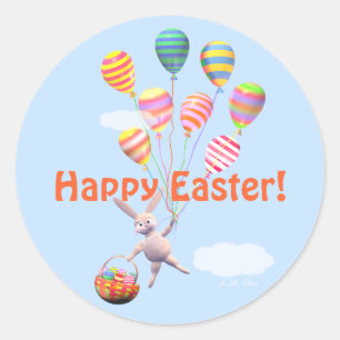 Happy Easter Bunny en Balloons Ronde Sticker