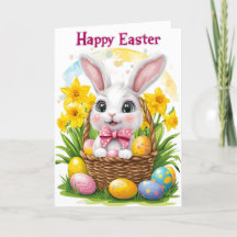 Happy Easter Bunny Floral Holiday Kaart