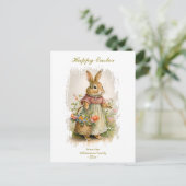 Happy Easter  Bunny Florals - aangepaste tekst Feestdagenkaart (Staand voorkant)